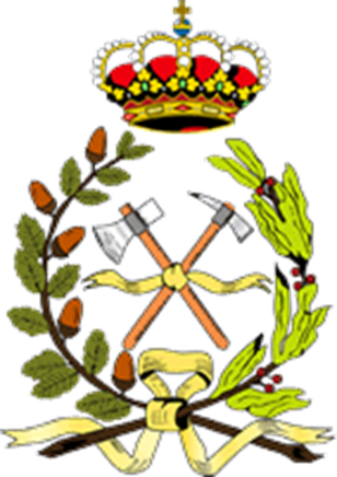 Primer emblema de la Guardería Forestal, en el que las ramas son de encina y laurel.
